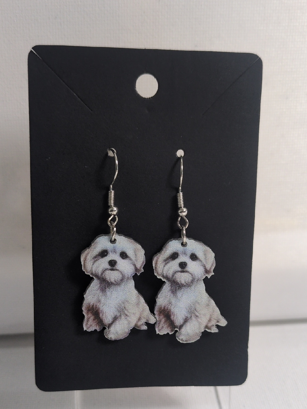 White Dog Dangle Earrings - Cute Pet Pendant Earrings